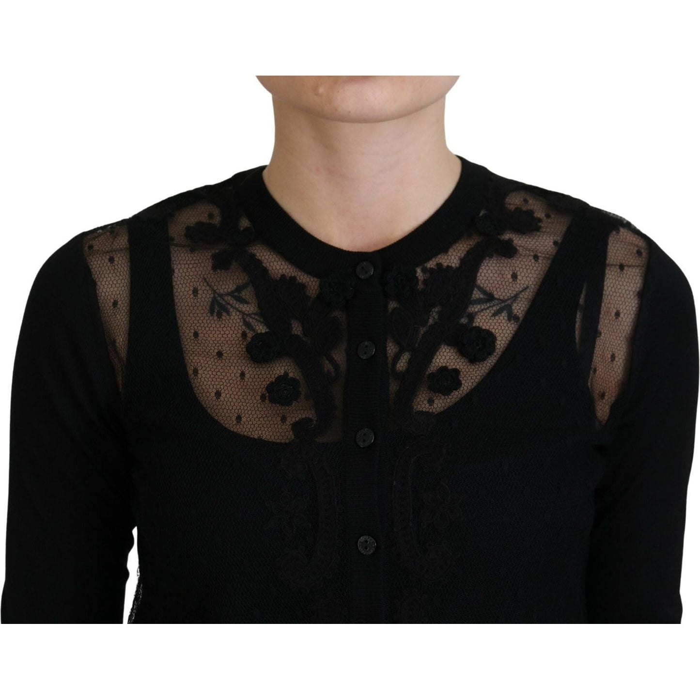 Dolce & Gabbana Elegant Black Floral Lace Cardigan Sweater Dolce & Gabbana