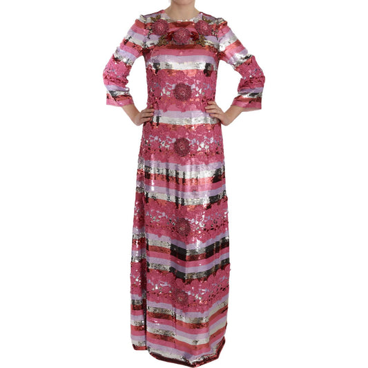 Dolce & Gabbana Opulent Pink Sequined Floor-Length Dress Dolce & Gabbana