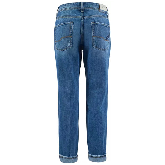 Yes Zee Timeless Blue Distressed Cotton Denim Yes Zee