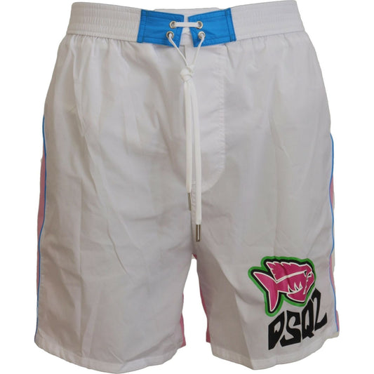 Dsquared² Chic White & Pink Print Swim Shorts Dsquared²