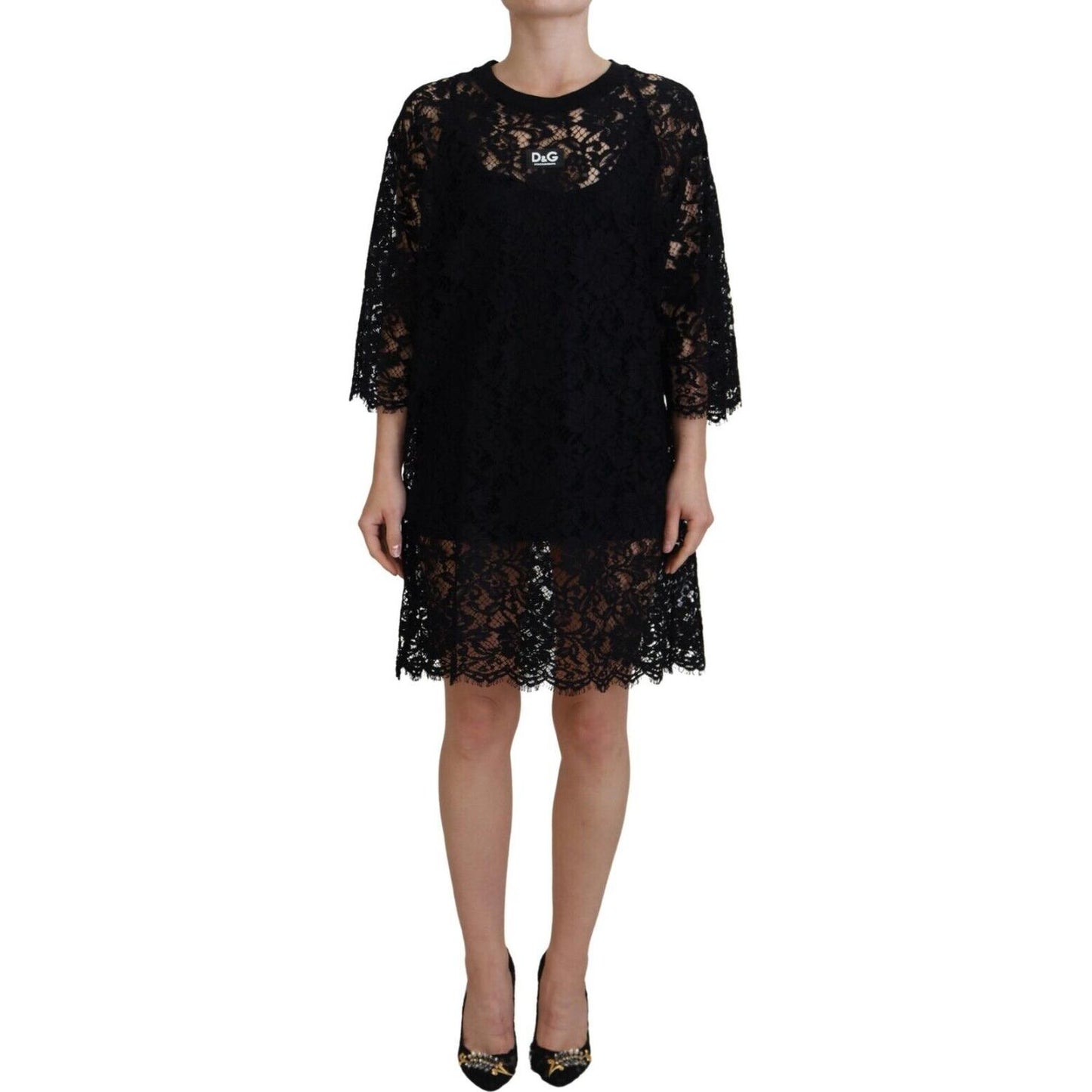 Dolce & Gabbana Elegant Black Floral Lace Shift Dress Dolce & Gabbana