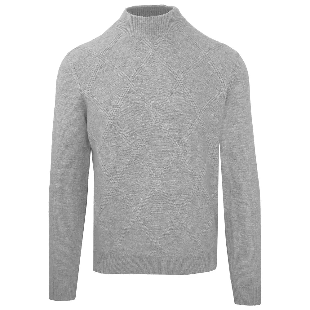 Malo Gray Wool Men Sweater with Diamond Stitching Malo