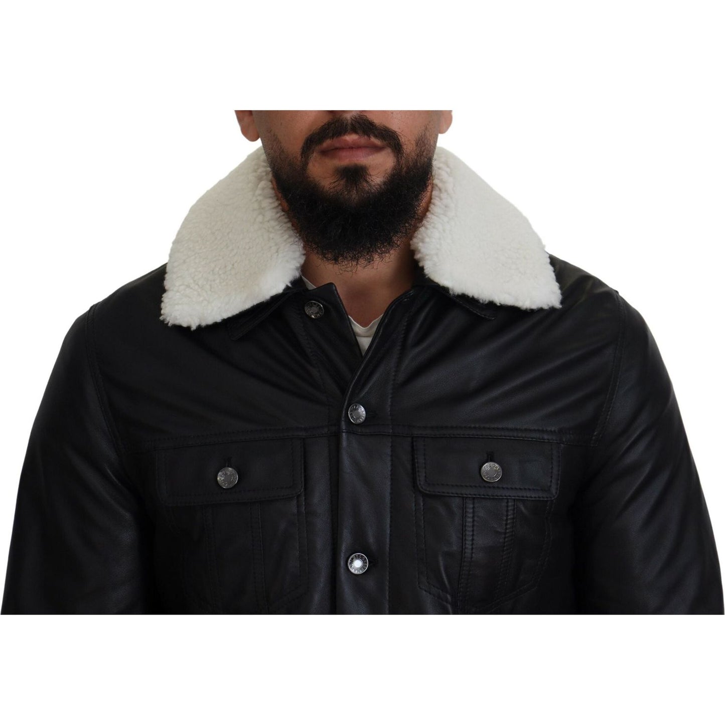 Dolce & Gabbana Elegant Black Leather Bomber Jacket Dolce & Gabbana