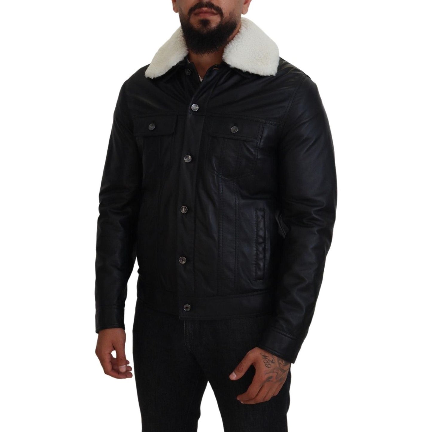 Dolce & Gabbana Elegant Black Leather Bomber Jacket Dolce & Gabbana