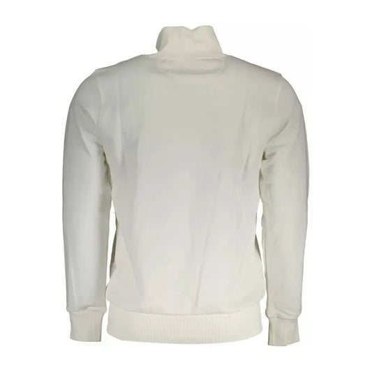 La Martina Elegant White Zip-Up Sweater with Embroidery La Martina