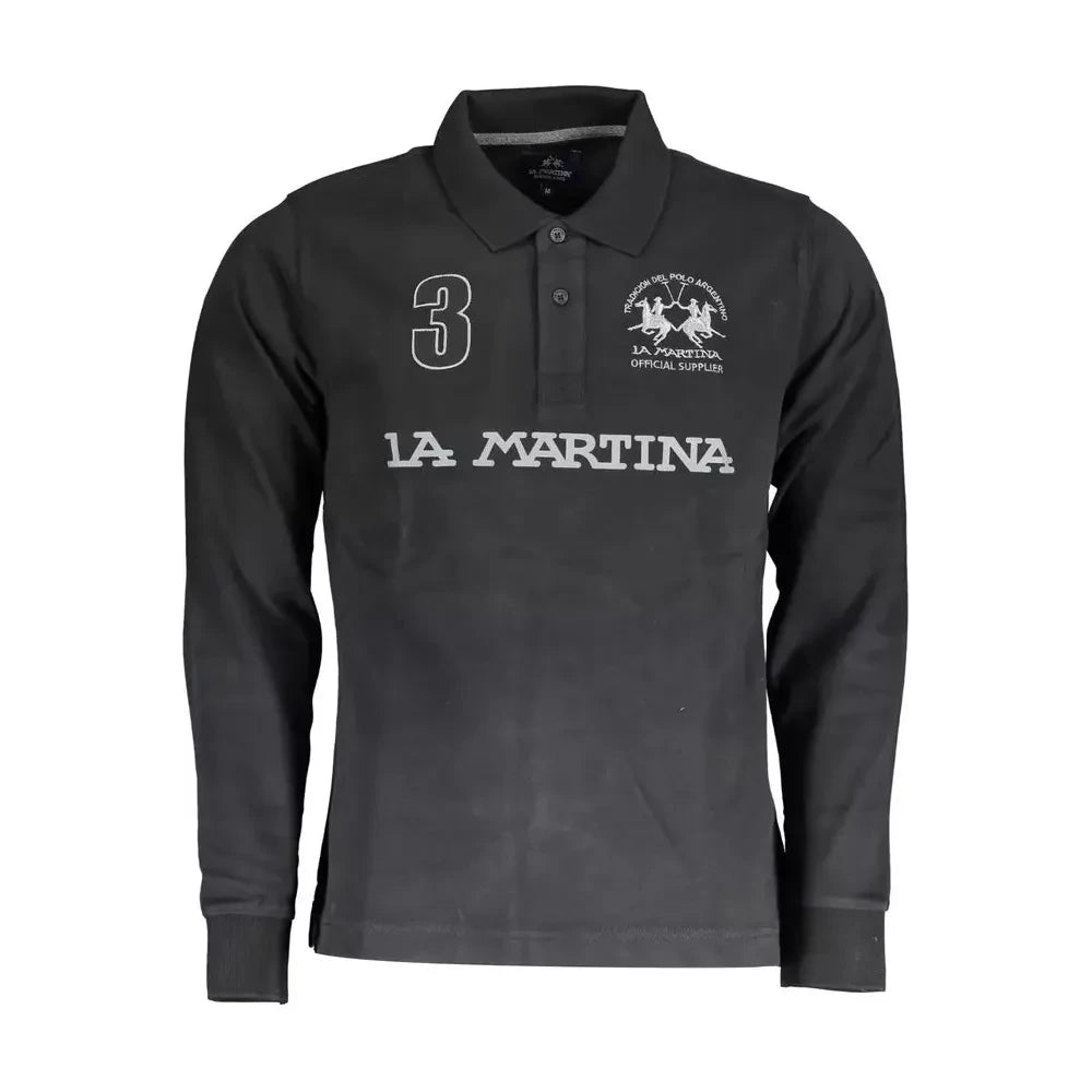 La Martina Elegant Long Sleeve Black Polo Shirt La Martina