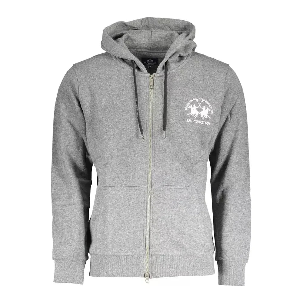 La Martina Chic Gray Hooded Sweatshirt with Embroidery Detail La Martina