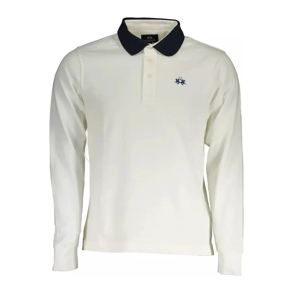 La Martina Elegant Long-Sleeved White Polo with Contrasting Details La Martina