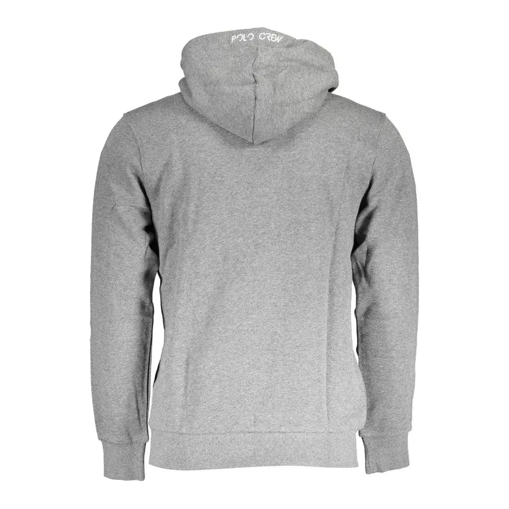 La Martina Chic Gray Hooded Sweatshirt with Embroidery Detail La Martina