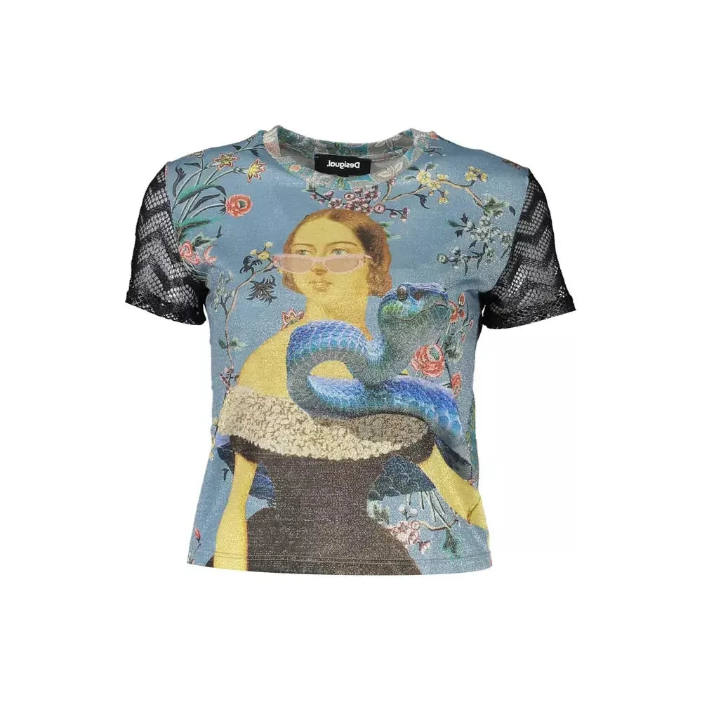 Desigual Ethereal Light Blue Printed Tee with Contrasts Desigual