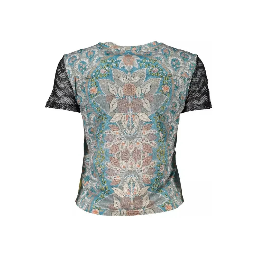 Desigual Ethereal Light Blue Printed Tee with Contrasts Desigual