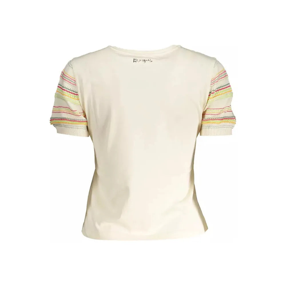 Chic Desigual Printed White Tee with Contrasting Accents Desigual