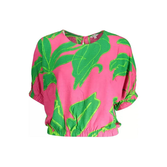 Desigual Chic Pink Viscose Blouse with Contrasting Details Desigual