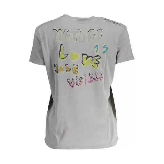 Desigual Chic Gray Printed Cotton Tee with Logo Desigual