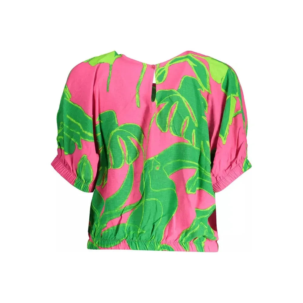 Desigual Chic Pink Viscose Blouse with Contrasting Details Desigual