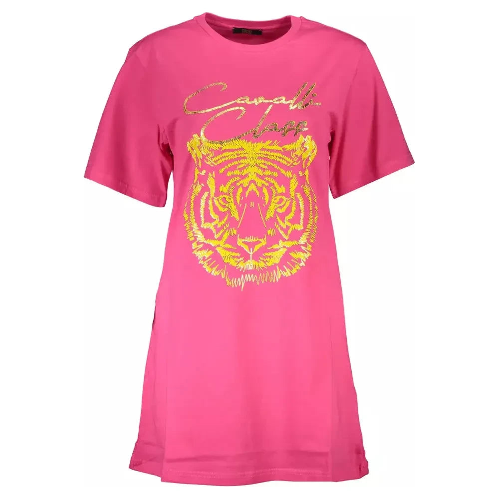 Cavalli Class Chic Pink Cotton Tee with Signature Print Cavalli Class