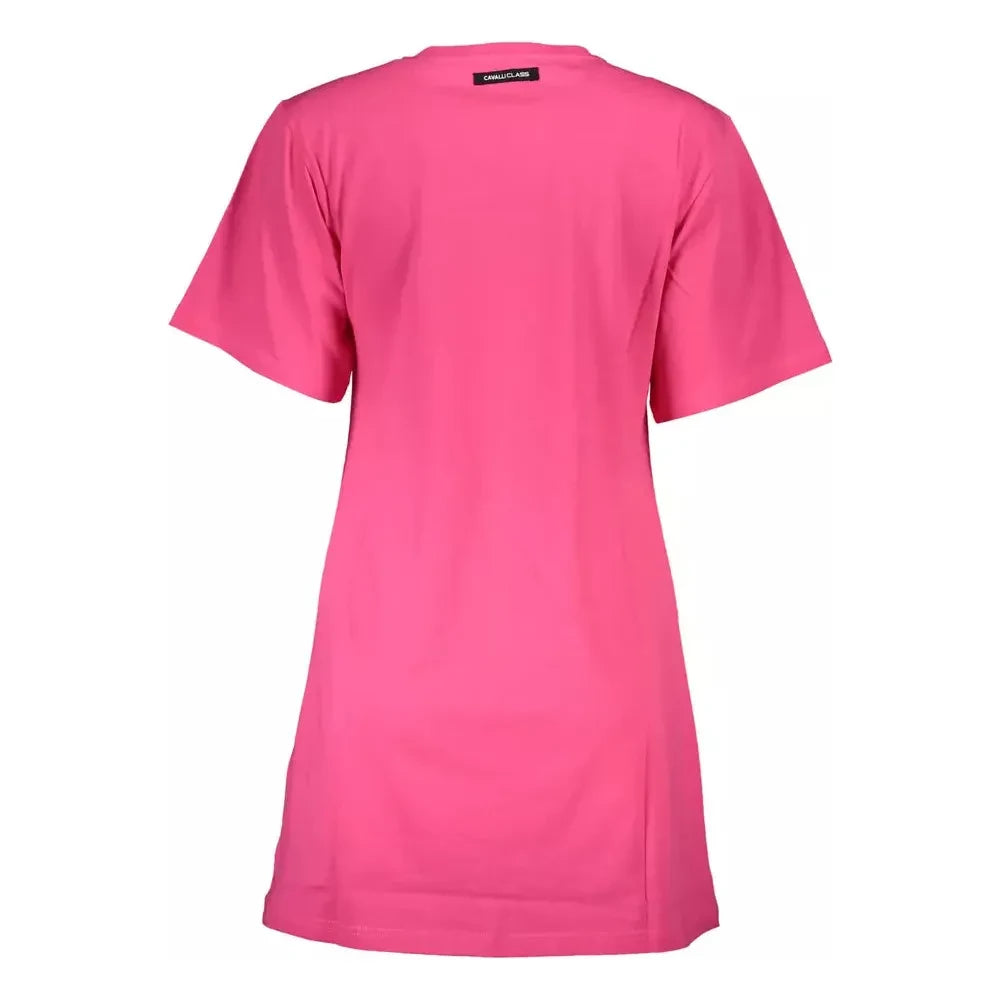 Cavalli Class Chic Pink Cotton Tee with Signature Print Cavalli Class