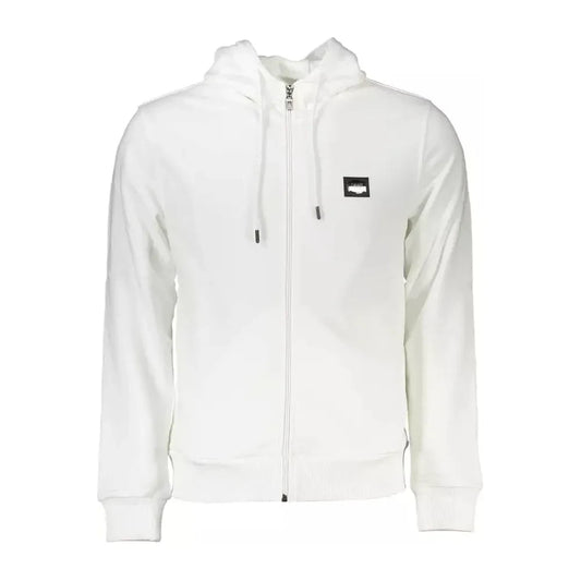 Cavalli Class Elegant White Hooded Sweatshirt with Embroidery Detail Cavalli Class