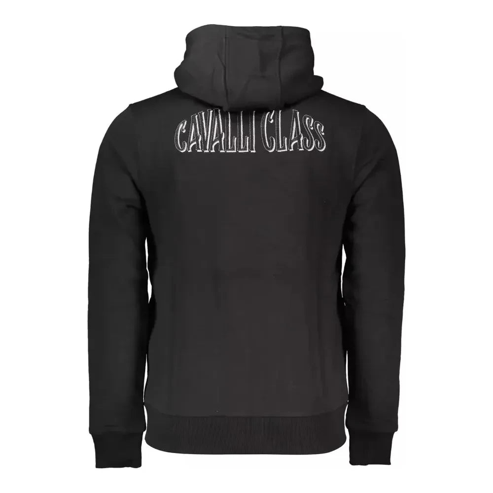 Cavalli Class Elegant Black Hooded Zip Sweatshirt Cavalli Class