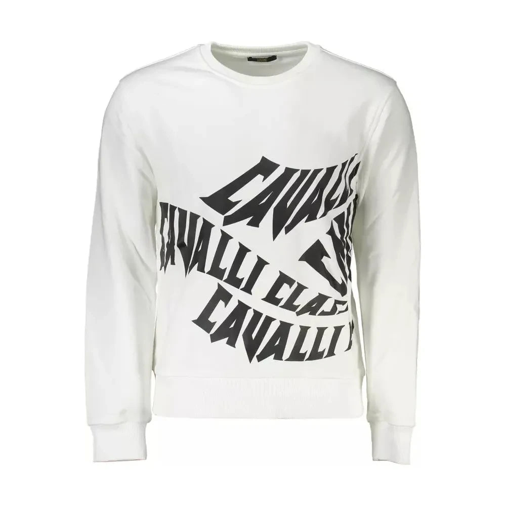 Cavalli Class Elegant White Brushed Sweatshirt with Logo Print Cavalli Class