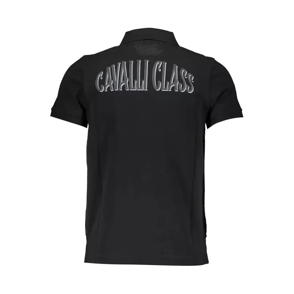 Cavalli Class Elegant Black Cotton Polo with Signature Applique Cavalli Class