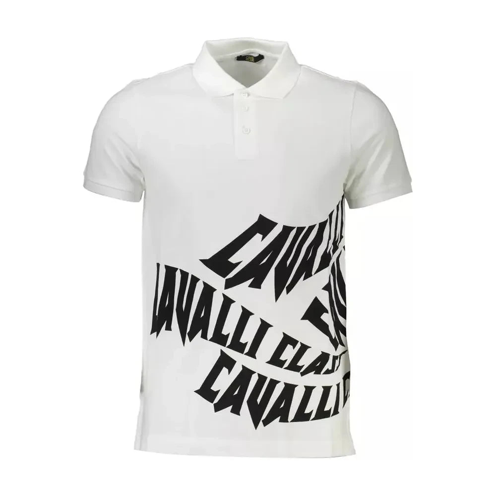 Cavalli Class Elegant White Cotton Polo with Chic Print Cavalli Class