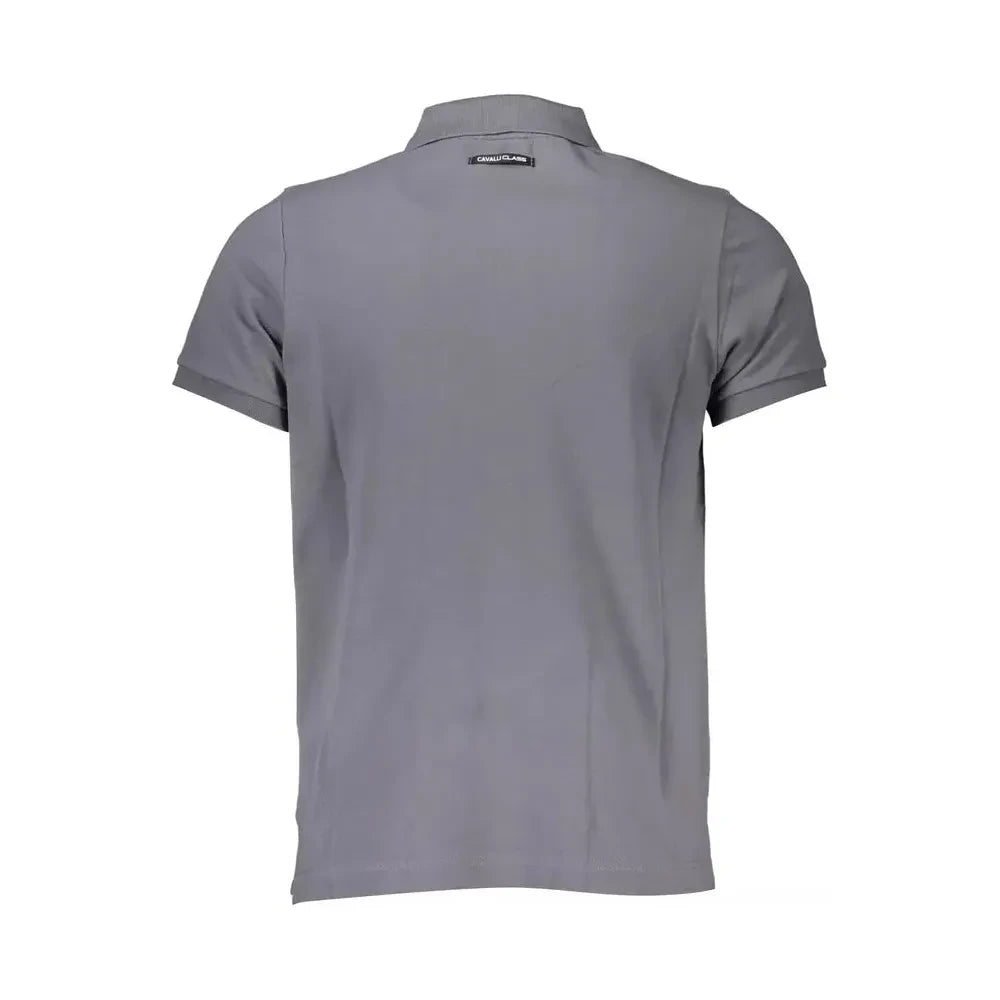 Cavalli Class Sleek Gray Cotton Polo with Classic Print Cavalli Class