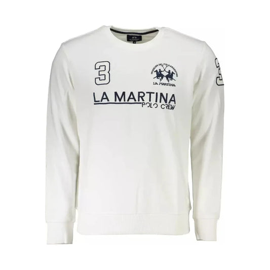 La Martina Chic White Crew Neck Embroidered Sweatshirt La Martina