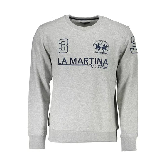 La Martina Chic Gray Crew Neck Embroidered Sweatshirt La Martina