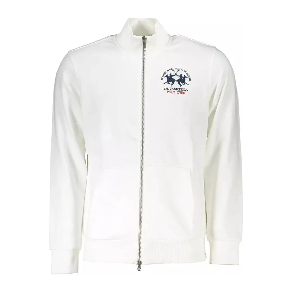 La Martina Elegant White Zippered Cotton-Blend Sweatshirt La Martina