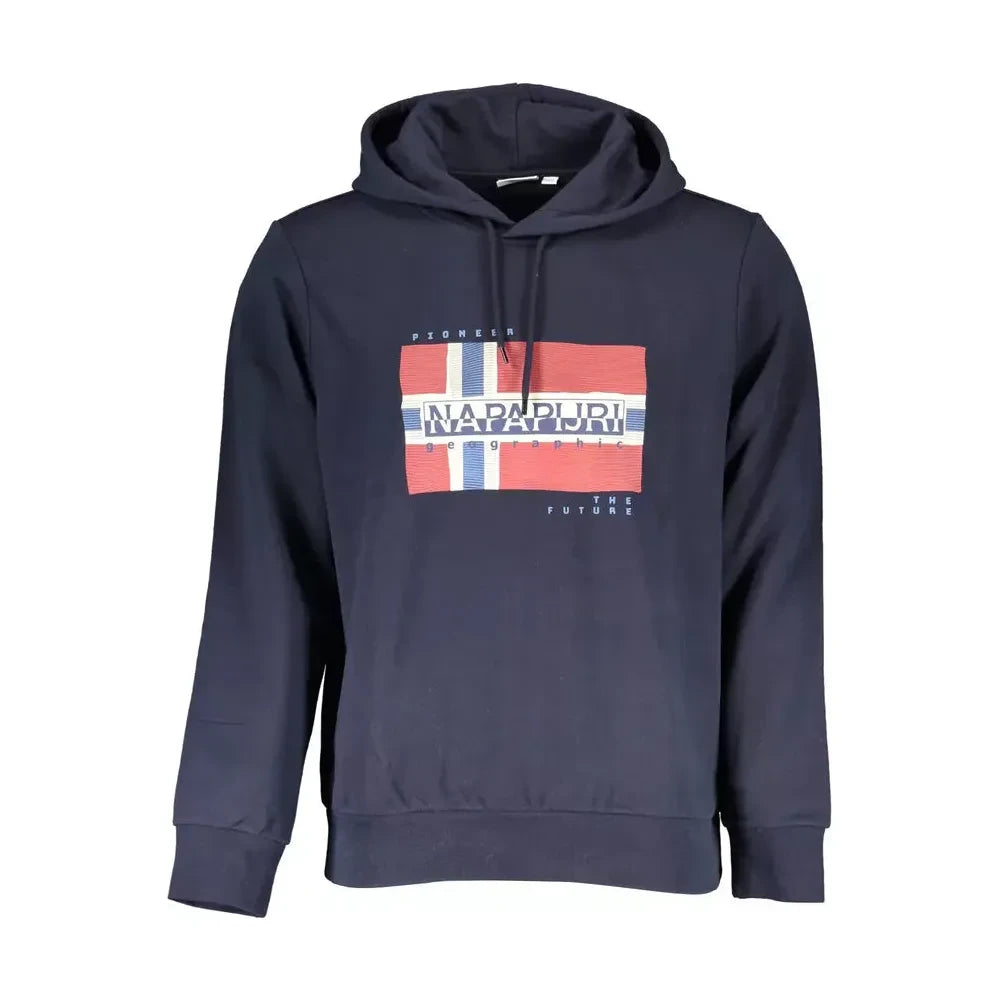 Napapijri Blue Cotton Hooded Sweatshirt with Logo Print Napapijri