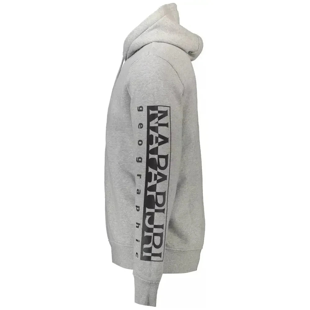 Napapijri Chic Gray Hooded Sweatshirt with Logo Detail Napapijri