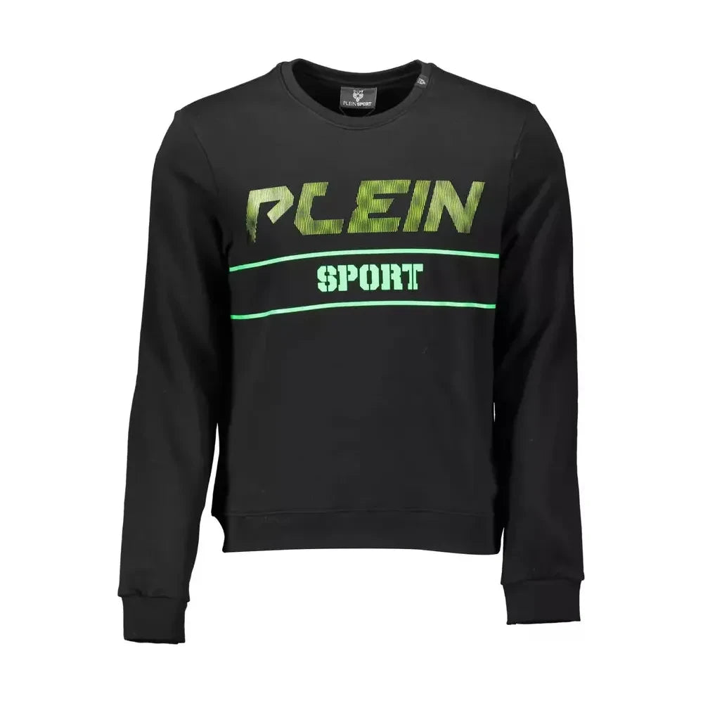 Plein Sport Sleek Black Cotton Sweatshirt with Bold Accents Plein Sport