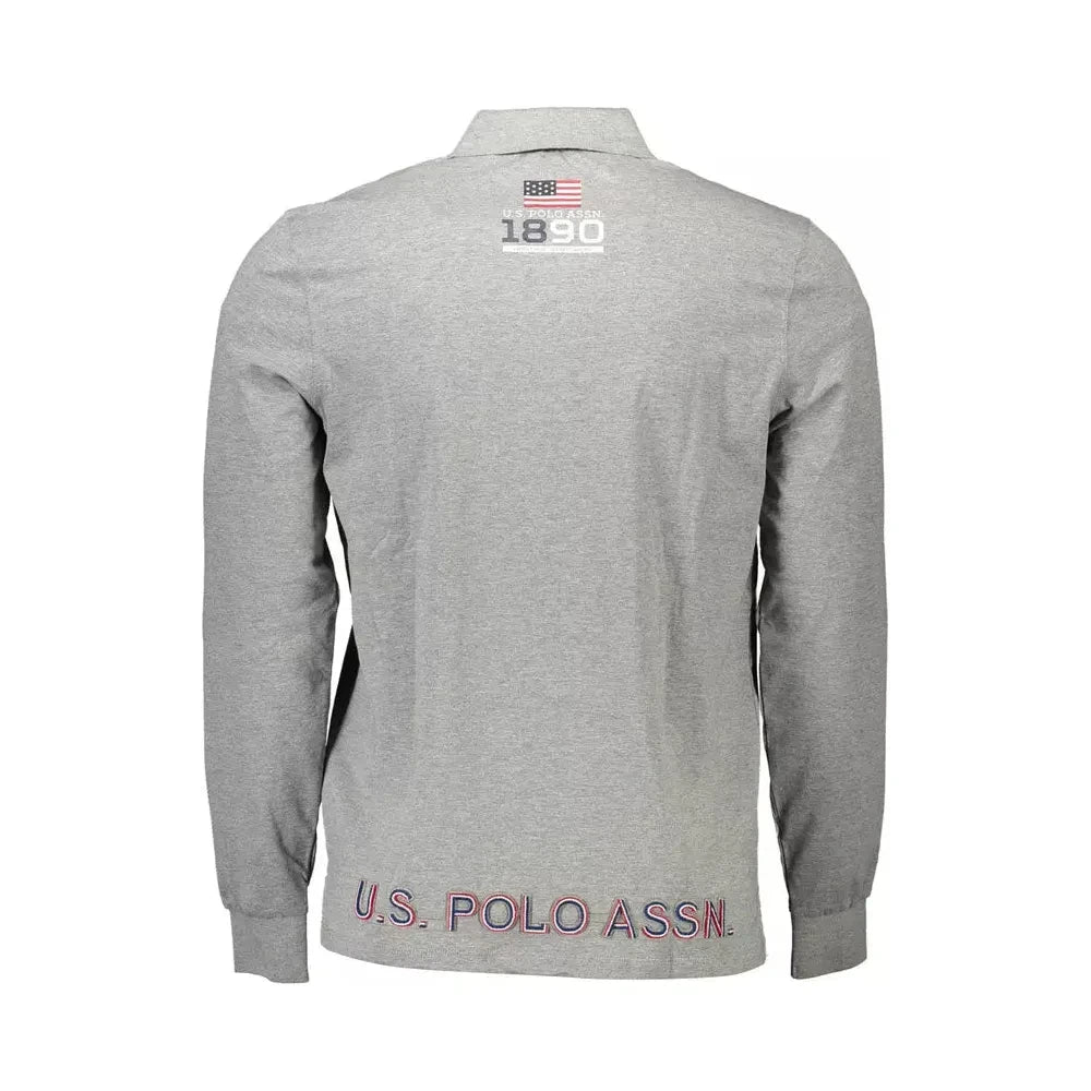 U.S. POLO ASSN. Chic Gray Long-Sleeved Polo with Contrasting Accents U.S. POLO ASSN.