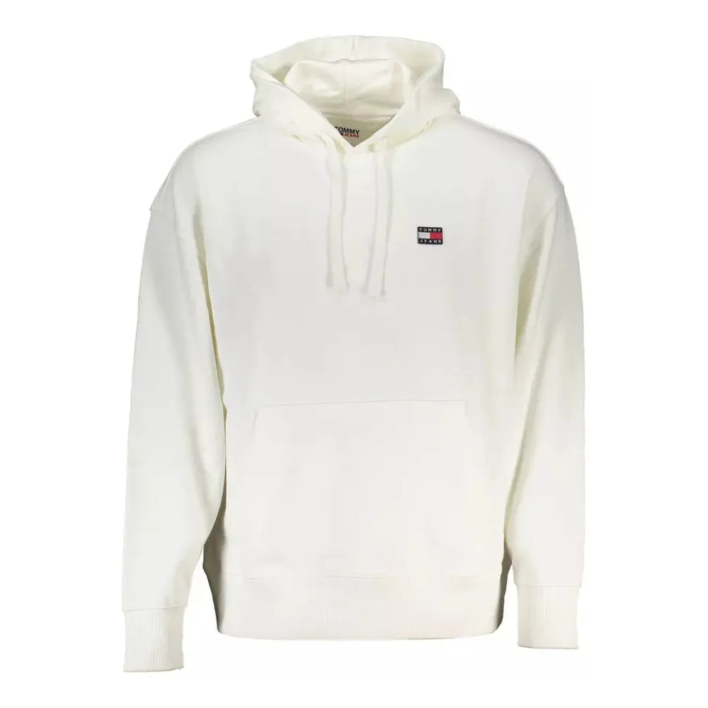 Tommy Hilfiger Sleek White Hooded Sweatshirt with Central Pocket Tommy Hilfiger