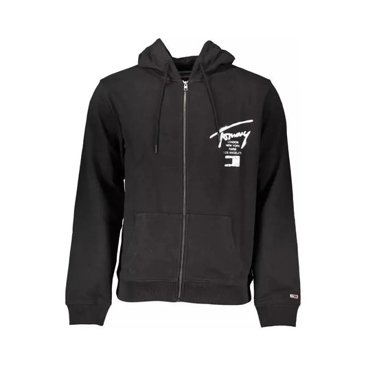 Tommy Hilfiger Elegant Black Cotton Zip Hoodie Tommy Hilfiger