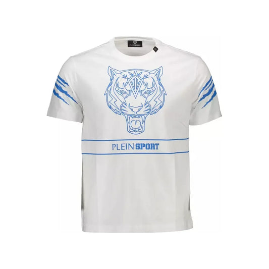 Plein Sport Sleek White Cotton Tee with Bold Contrasts Plein Sport