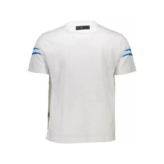 Plein Sport Sleek White Cotton Tee with Bold Contrasts Plein Sport