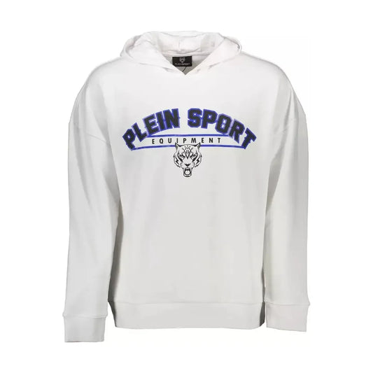 Plein Sport Sleek White Hooded Sweatshirt with Contrasting Accents Plein Sport