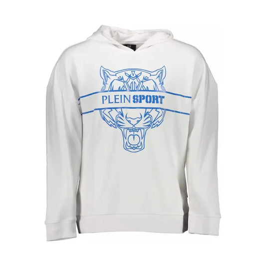 Plein Sport Sleek White Hooded Sweatshirt with Contrasting Print Plein Sport