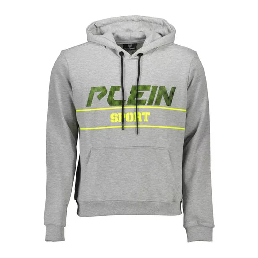 Plein Sport Sleek Gray Long-Sleeved Hooded Sweatshirt Plein Sport