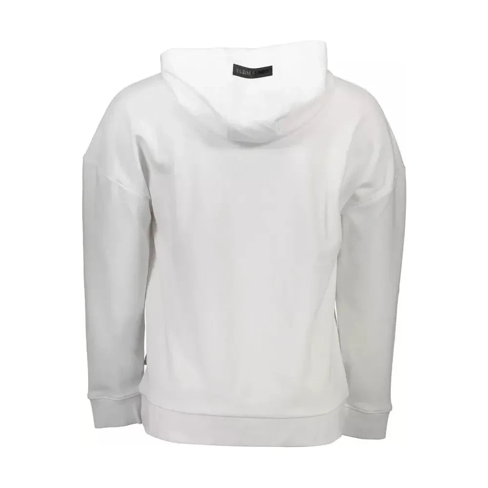 Plein Sport Sleek White Hooded Sweatshirt with Contrasting Print Plein Sport