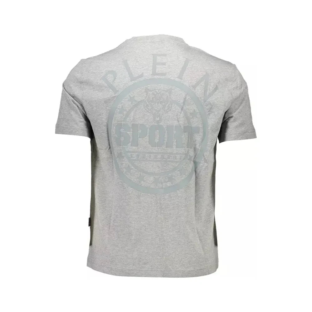 Plein Sport Sleek Gray Crewneck Tee with Bold Back Print Plein Sport