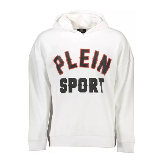 Plein Sport Sleek White Hooded Sweatshirt with Bold Prints Plein Sport