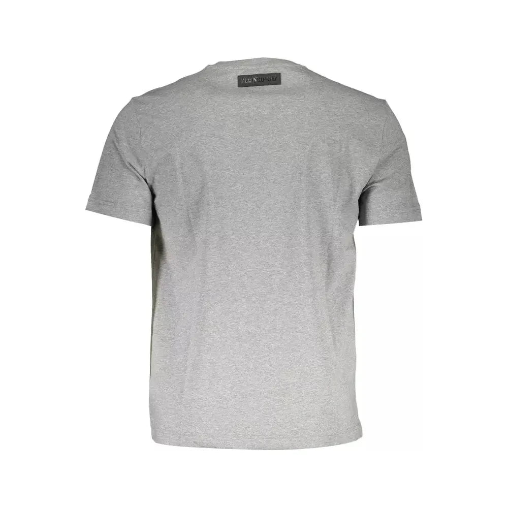 Plein Sport V-Neck Printed Logo Tee in Gray Plein Sport