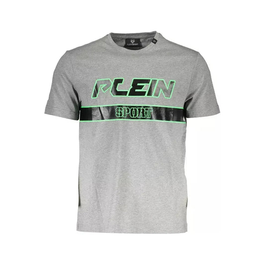 Plein Sport Sleek Gray Cotton Crew Neck Tee with Logo Print Plein Sport