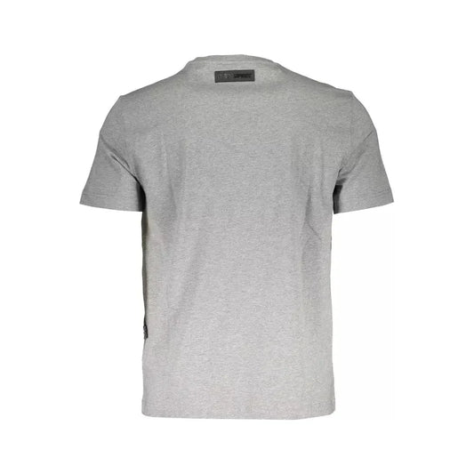 Plein Sport Sleek Gray Cotton Crew Neck Tee with Logo Print Plein Sport