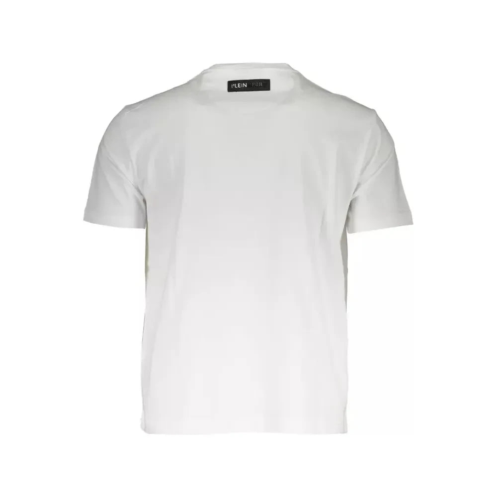 Plein Sport Crisp White Cotton Crew Neck Tee With Bold Print Plein Sport