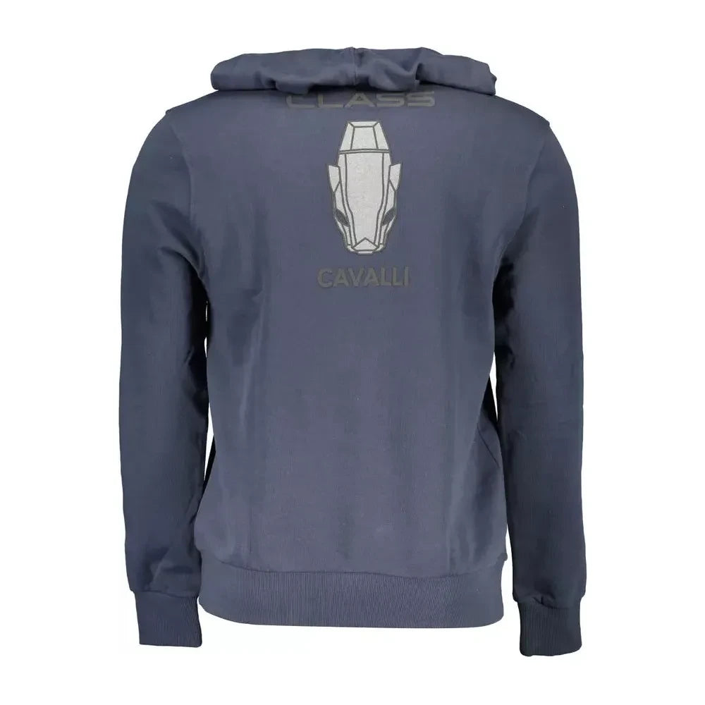 Cavalli Class Blue Cotton Hooded Sweatshirt with Logo Print Cavalli Class