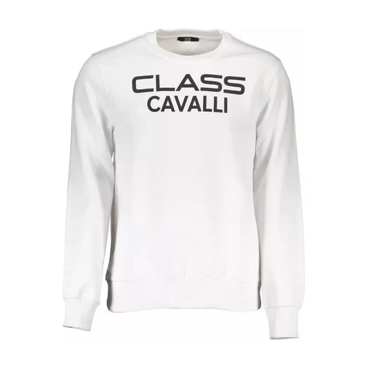 Cavalli Class Chic White Cotton Round Neck Sweater Cavalli Class